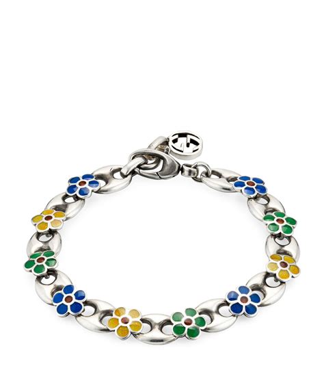 gucci 7 sterling silver flora heart bracelet|gucci silver interlocking g bracelet.